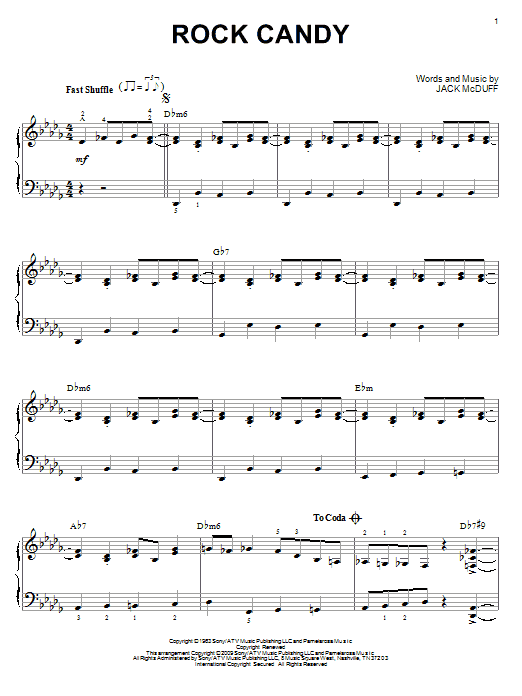 Jack McDuff Rock Candy (arr. Brent Edstrom) sheet music notes and chords arranged for Piano Solo