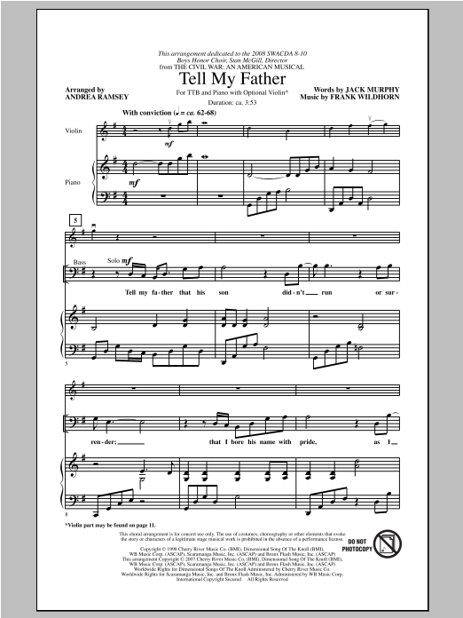 Jack Murphy and Frank Wildhorn Tell My Father (from The Civil War: An American Musical) (arr. Andrea Ramsey) sheet music notes and chords arranged for TTBB Choir
