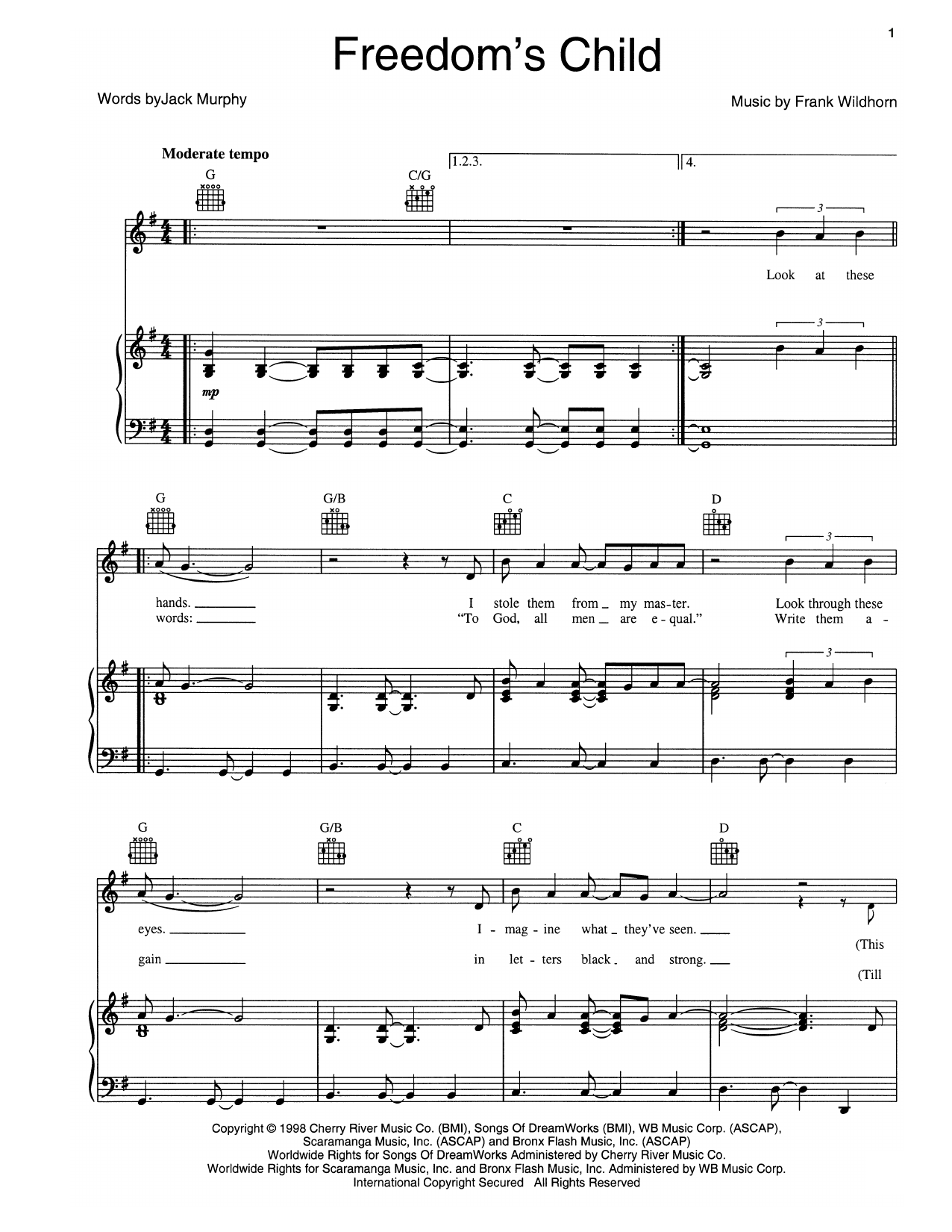 Jack Murphy Freedom's Child sheet music notes and chords arranged for Piano, Vocal & Guitar Chords (Right-Hand Melody)