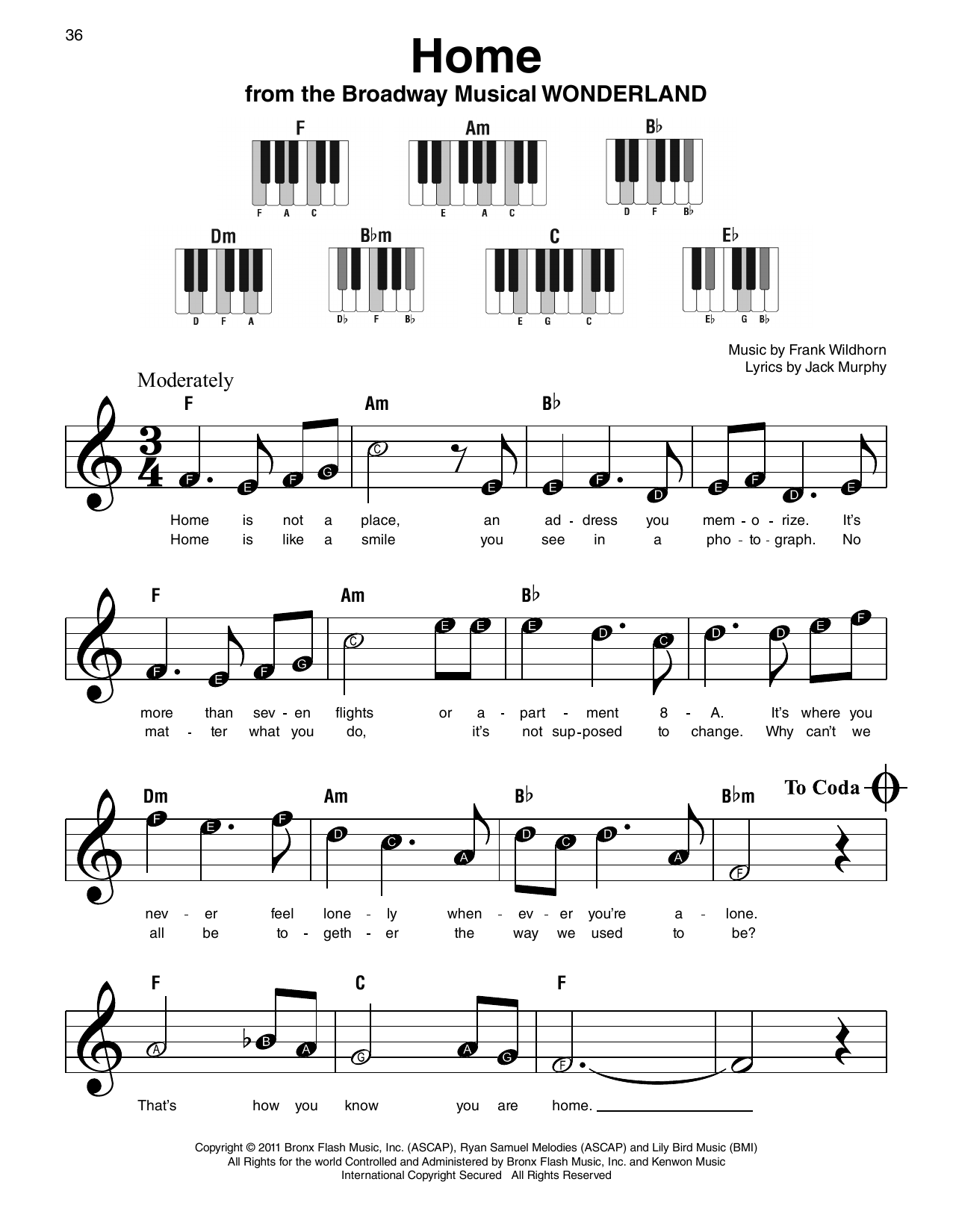 Jack Murphy Home (from Wonderland) sheet music notes and chords arranged for Super Easy Piano