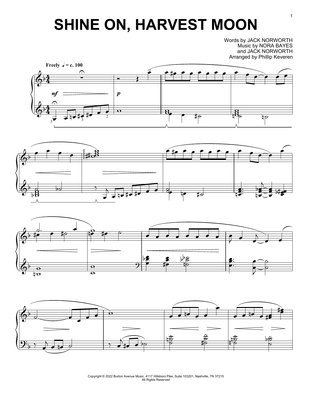Jack Norworth Shine On, Harvest Moon (arr. Phillip Keveren) sheet music notes and chords arranged for Piano Solo