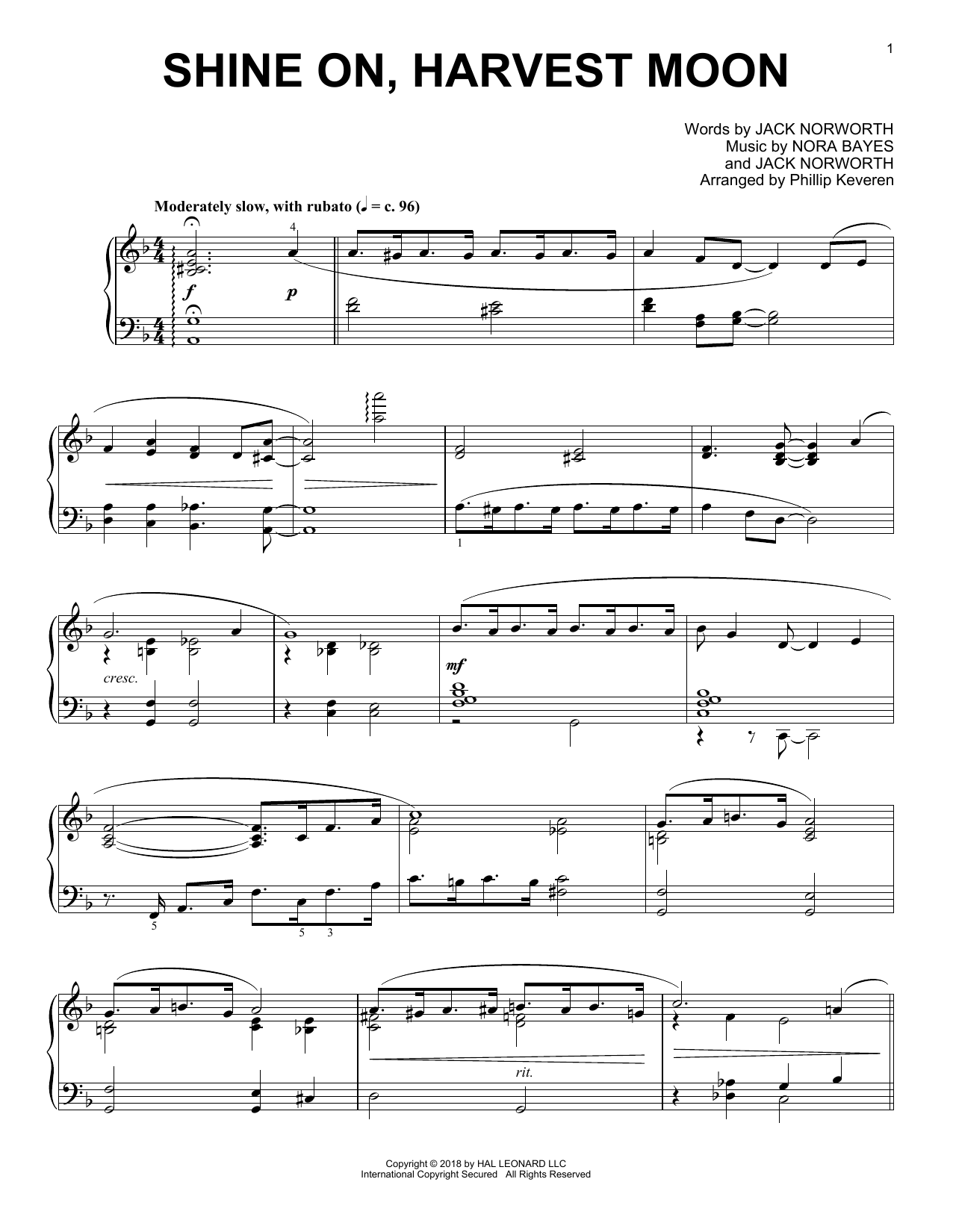 Jack Norworth Shine On, Harvest Moon [Jazz version] (arr. Phillip Keveren) sheet music notes and chords arranged for Piano Solo