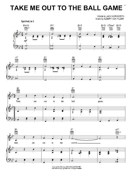 Jack Norworth Take Me Out To The Ball Game sheet music notes and chords arranged for Super Easy Piano