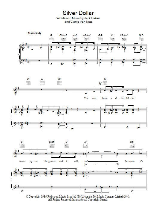 Jack Palmer Silver Dollar sheet music notes and chords arranged for Piano, Vocal & Guitar Chords