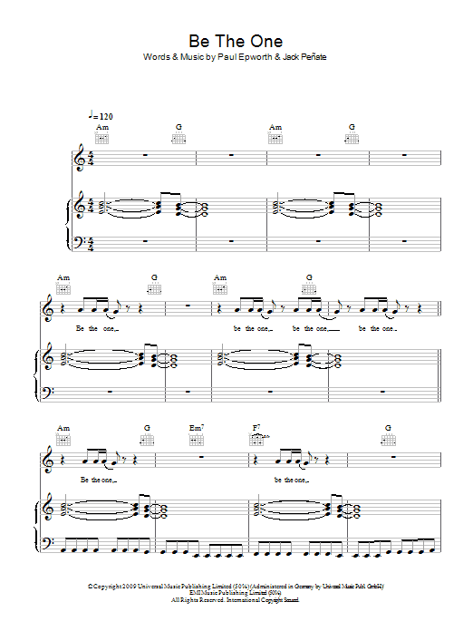 Jack Penate Be The One sheet music notes and chords arranged for Piano, Vocal & Guitar Chords