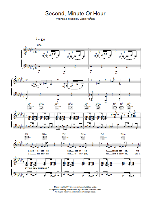 Jack Penate Second, Minute Or Hour sheet music notes and chords arranged for Piano, Vocal & Guitar Chords