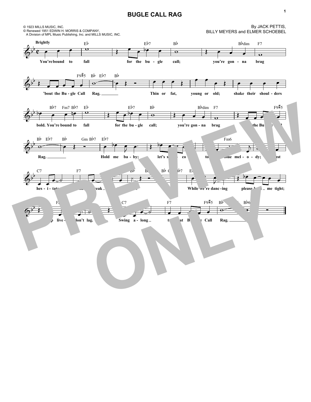 Jack Pettis Bugle Call Rag sheet music notes and chords arranged for Real Book – Melody & Chords