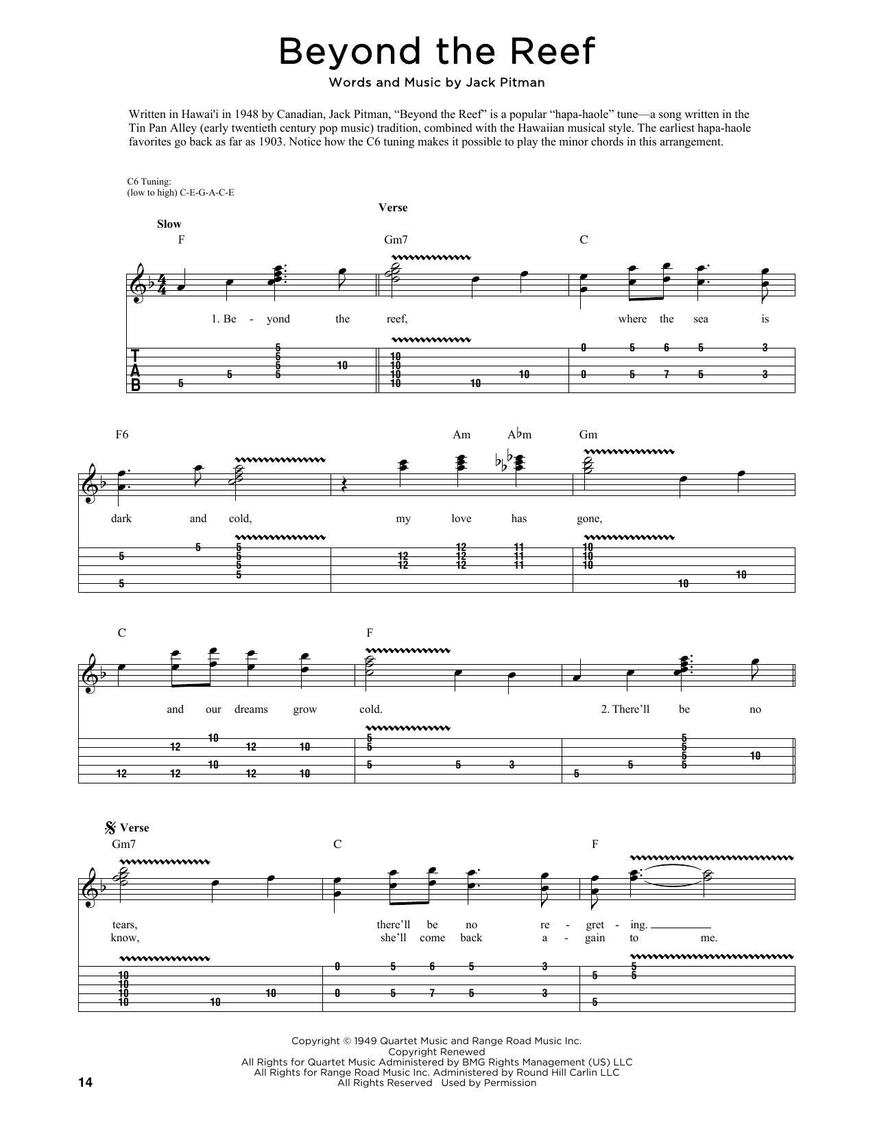 Jack Pitman Beyond The Reef (arr. Fred Sokolow) sheet music notes and chords arranged for Guitar Tab