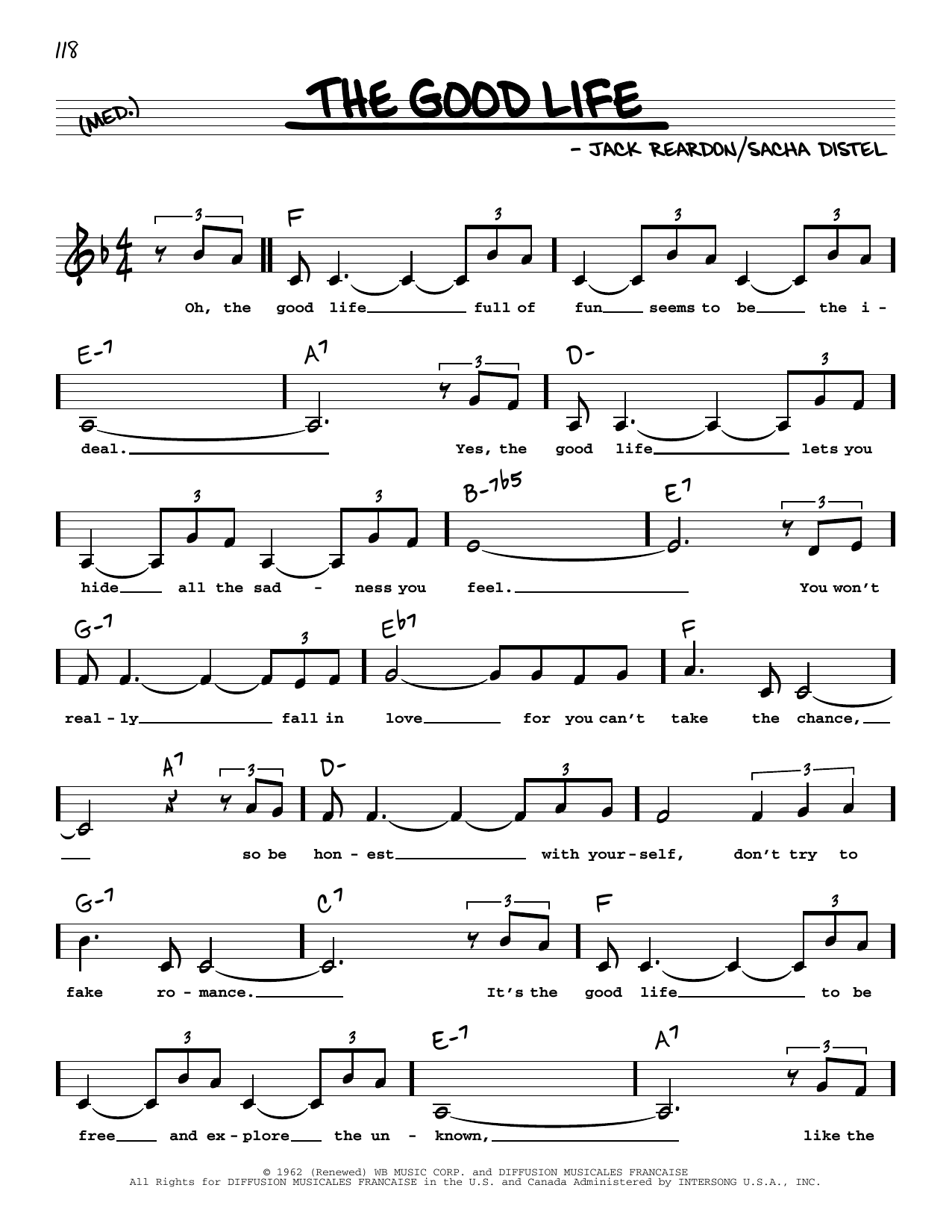 Jack Reardon The Good Life (Low Voice) sheet music notes and chords arranged for Real Book – Melody, Lyrics & Chords