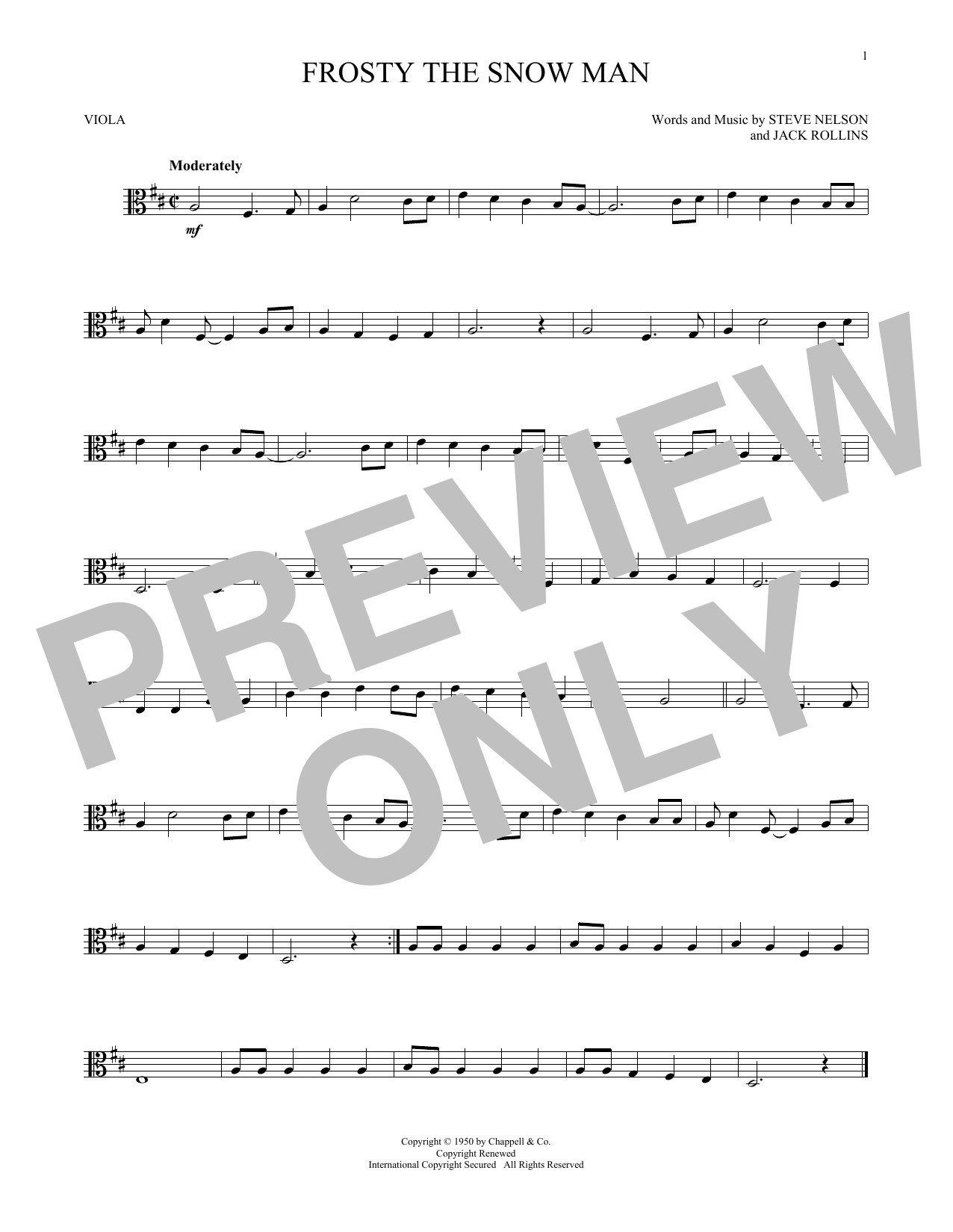 Jack Rollins & Steve Nelson Frosty The Snow Man sheet music notes and chords arranged for Viola Solo