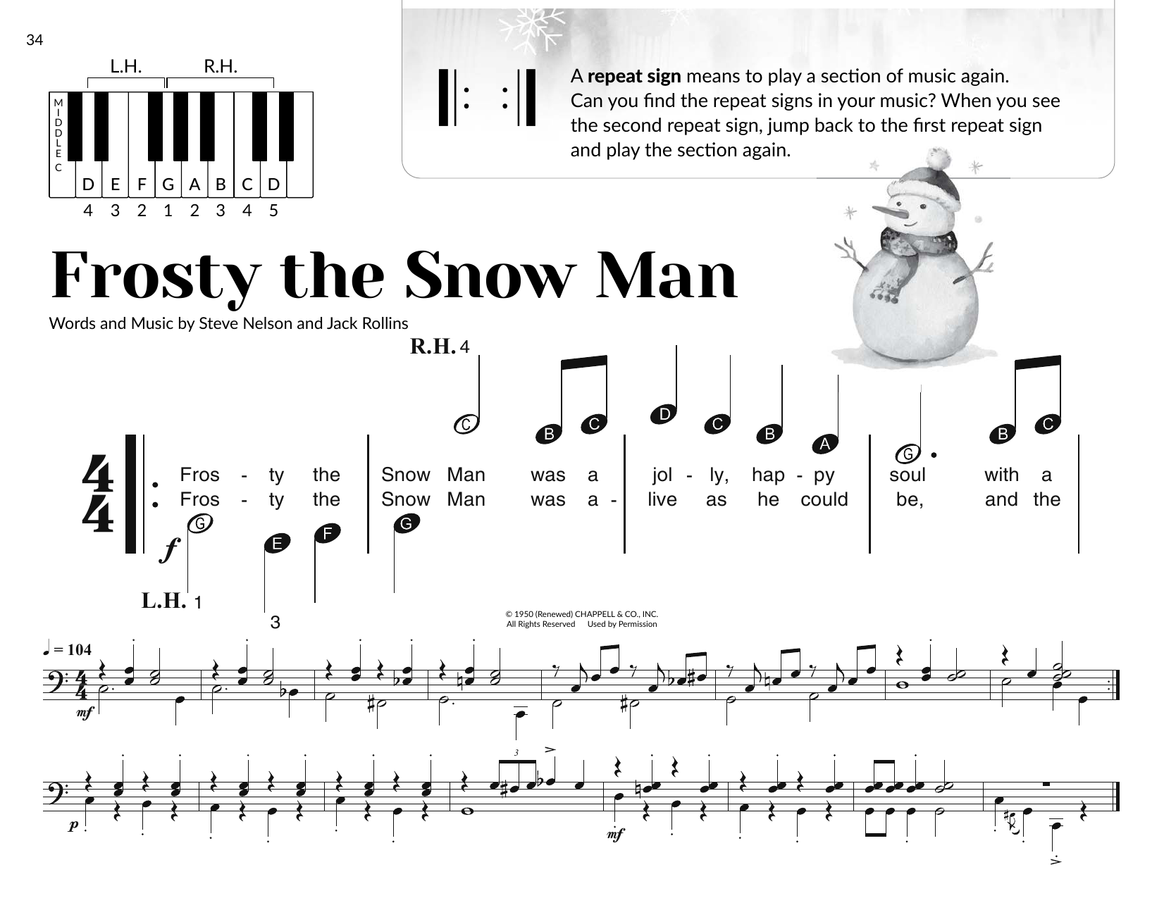 Jack Rollins Frosty The Snow Man (arr. Brittany McCorriston) sheet music notes and chords arranged for Very Beginner Piano