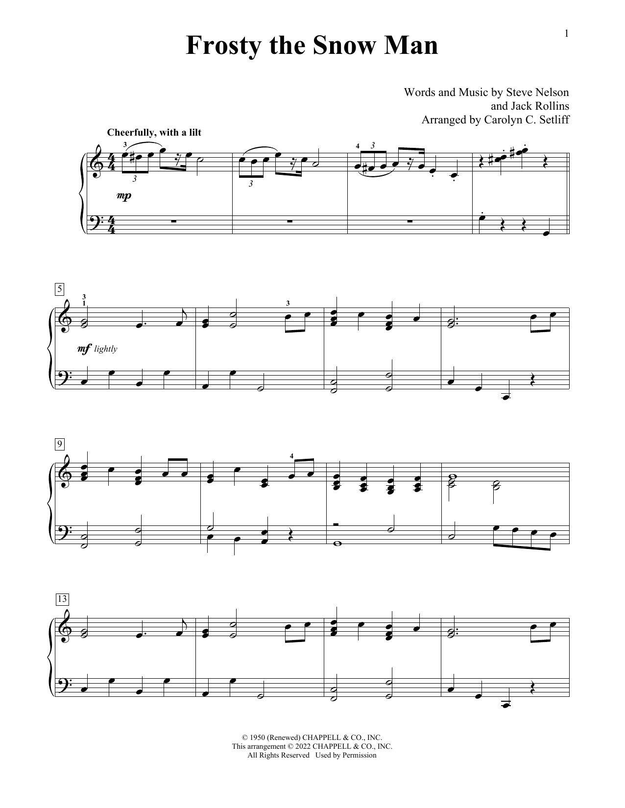 Jack Rollins Frosty The Snow Man (arr. Carolyn C. Setliff) sheet music notes and chords arranged for Educational Piano