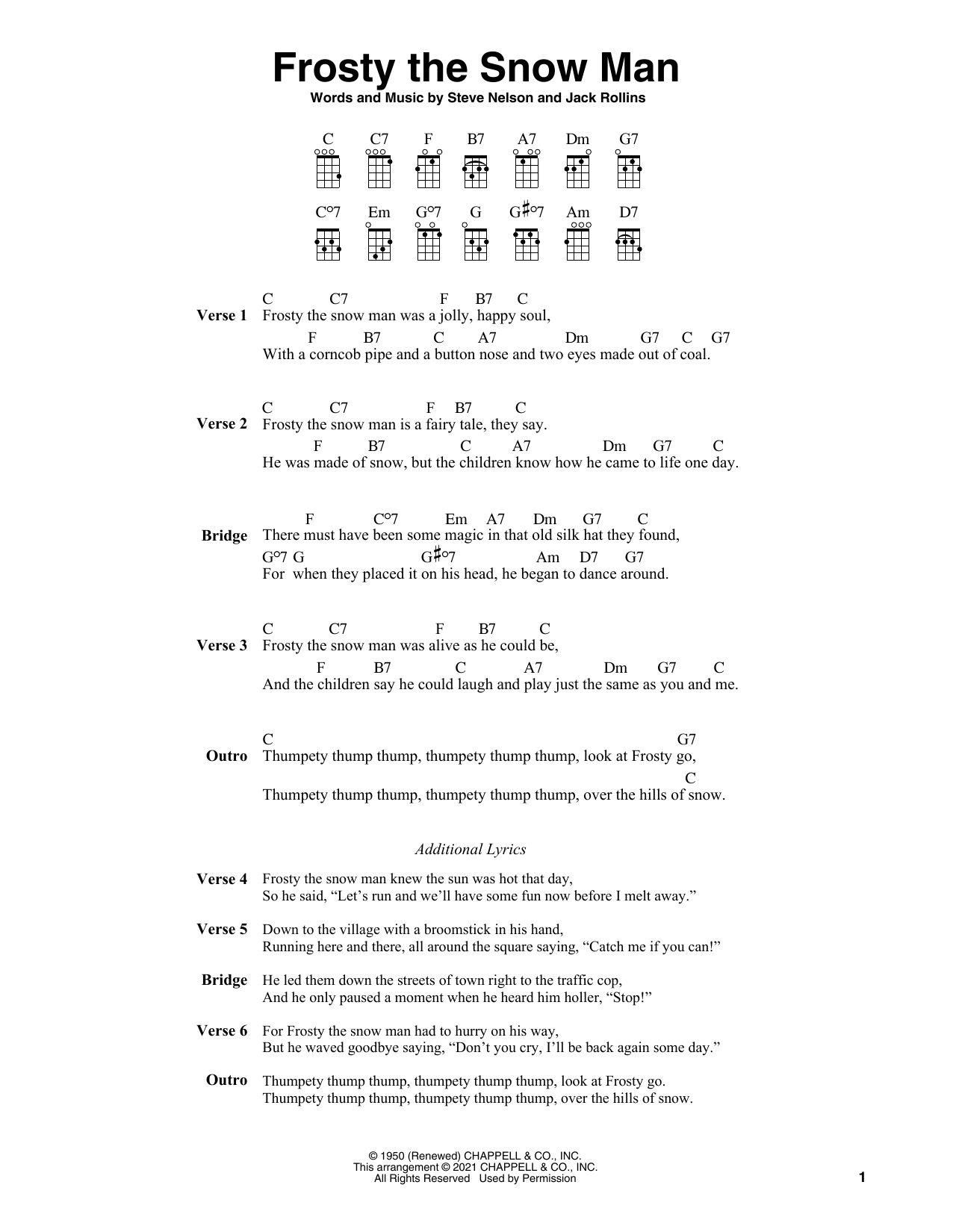 Jack Rollins Frosty The Snow Man (arr. Fred Sokolow) sheet music notes and chords arranged for Ukulele