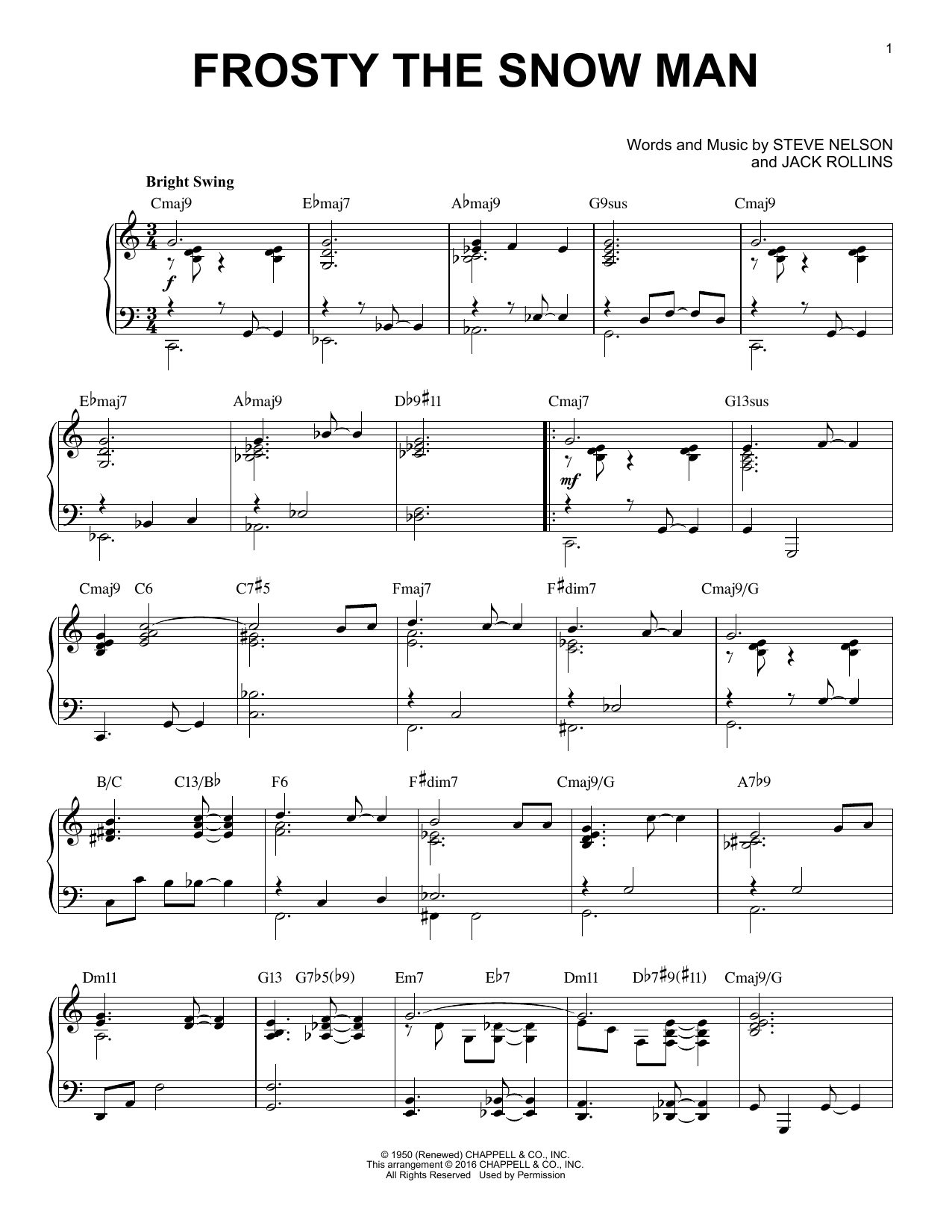Jack Rollins Frosty The Snow Man [Jazz version] (arr. Brent Edstrom) sheet music notes and chords arranged for Piano Solo
