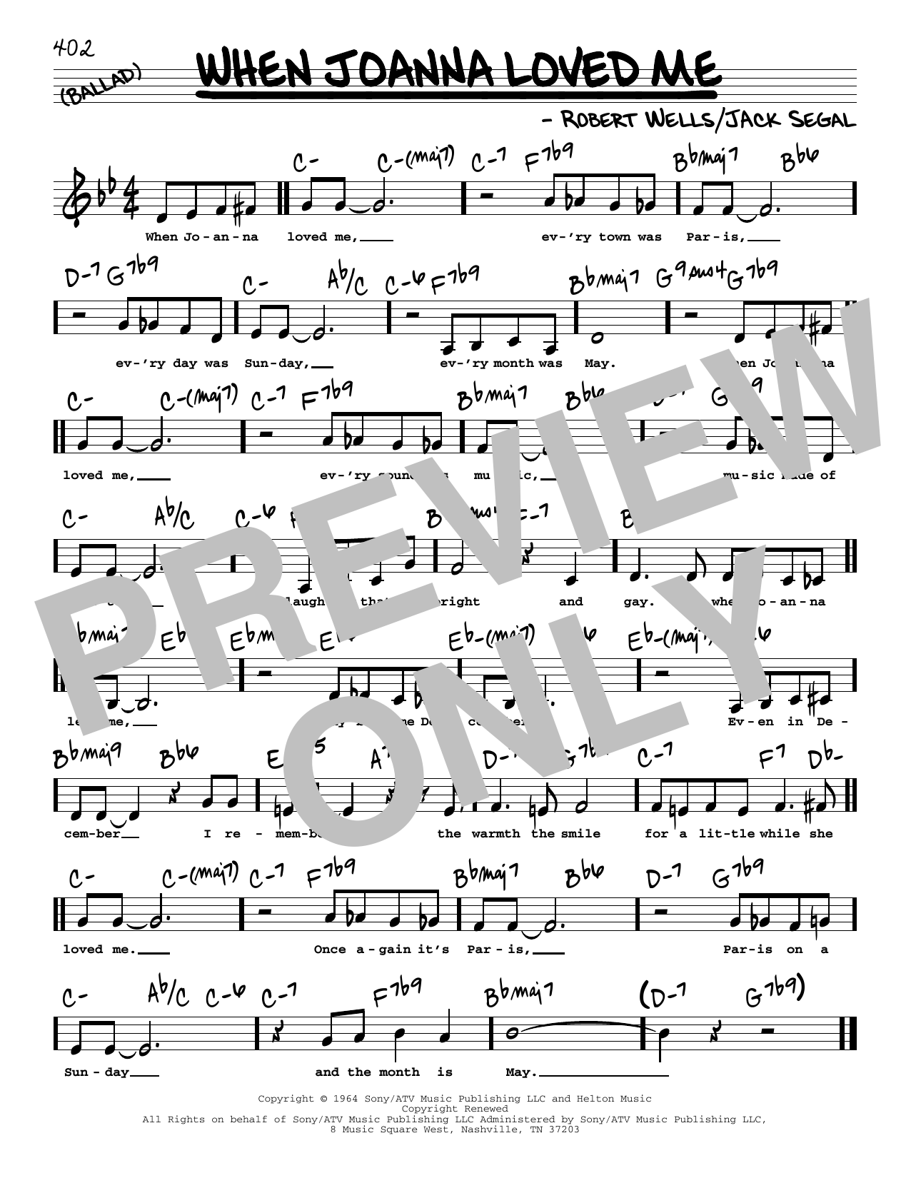 Jack Segal When Joanna Loved Me (Low Voice) sheet music notes and chords arranged for Real Book – Melody, Lyrics & Chords