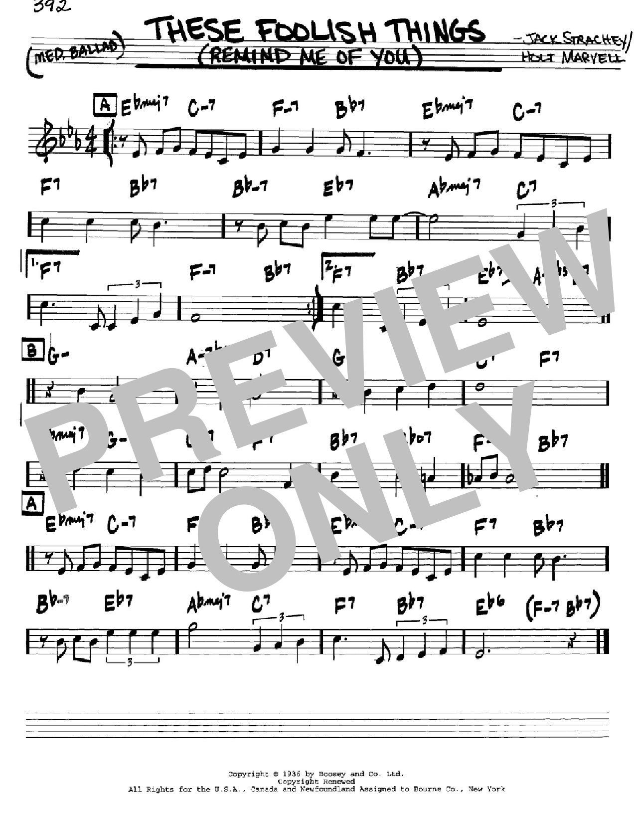 Jack Strachey These Foolish Things (Remind Me Of You) sheet music notes and chords arranged for Real Book – Melody & Chords – C Instruments