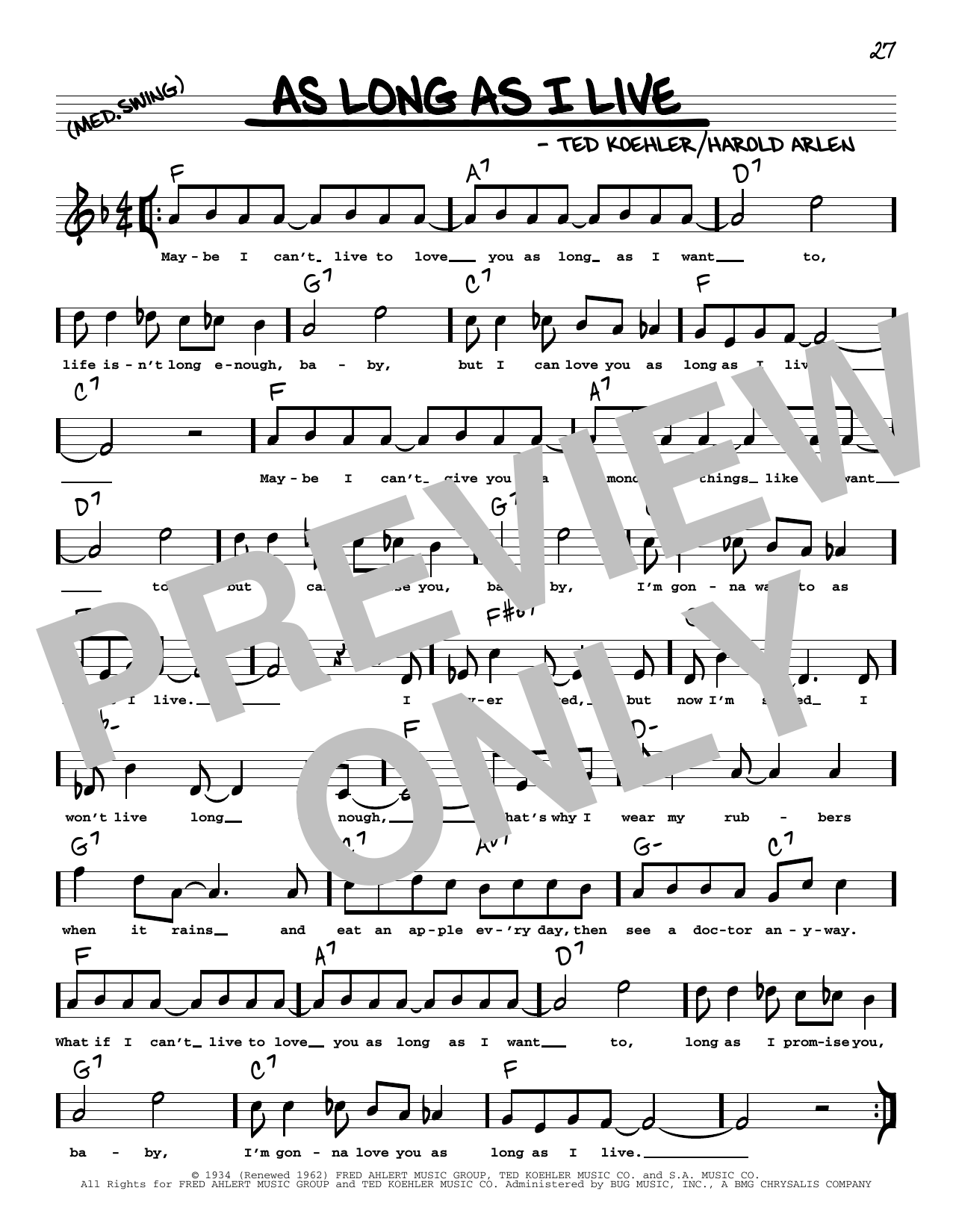 Jack Teagarden As Long As I Live (arr. Robert Rawlins) sheet music notes and chords arranged for Real Book – Melody, Lyrics & Chords