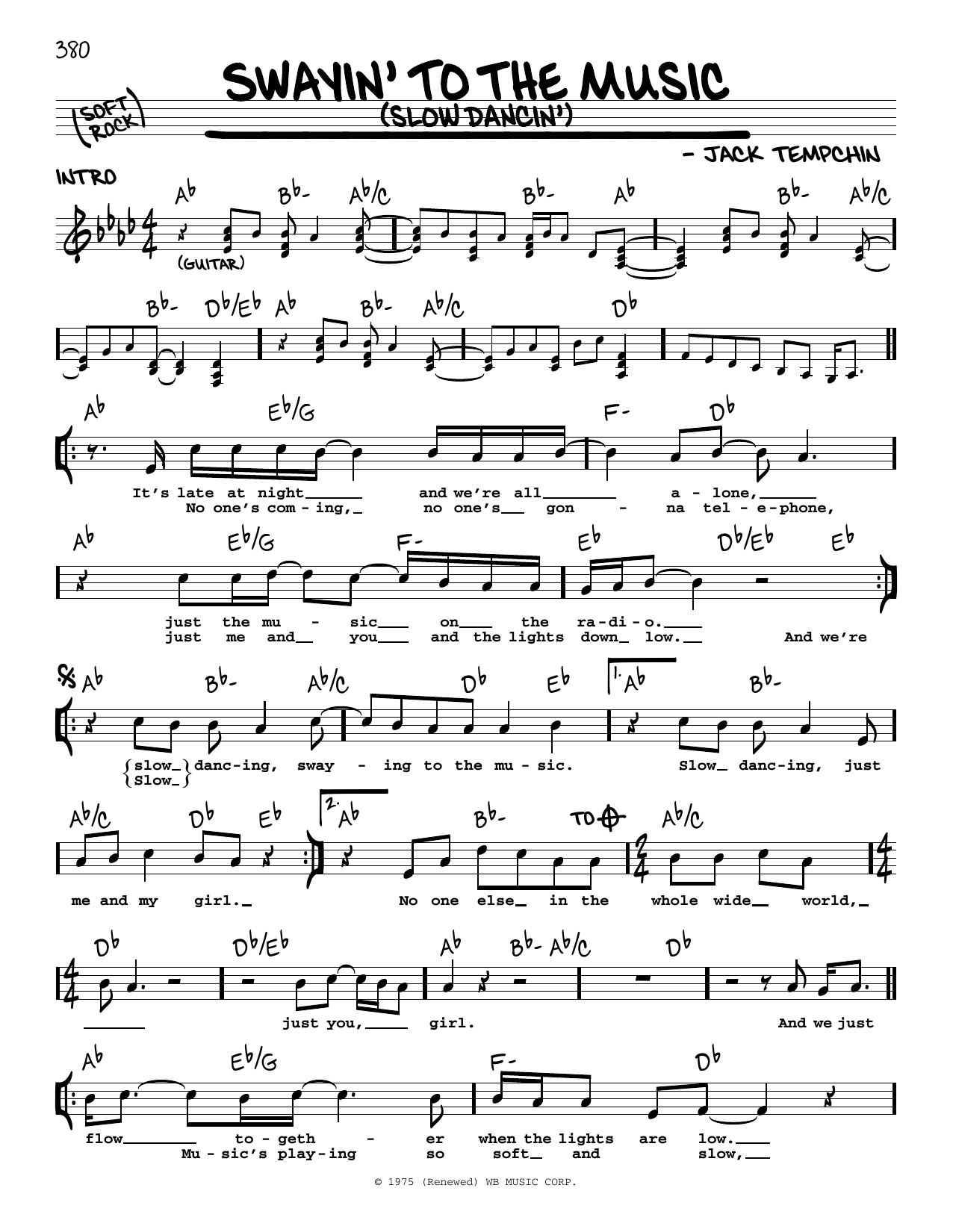 Jack Tempchin Swayin' To The Music (Slow Dancin') sheet music notes and chords arranged for Baritone Ukulele