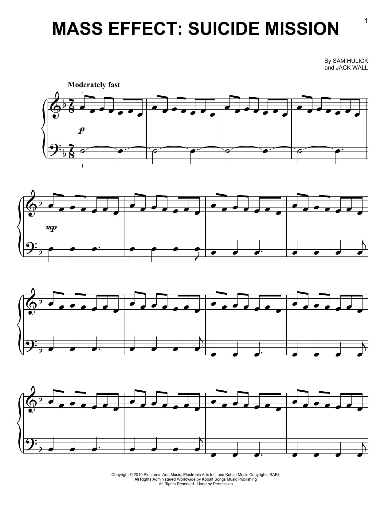 Jack Wall & Sam Hulick Mass Effect: Suicide Mission sheet music notes and chords arranged for Easy Piano