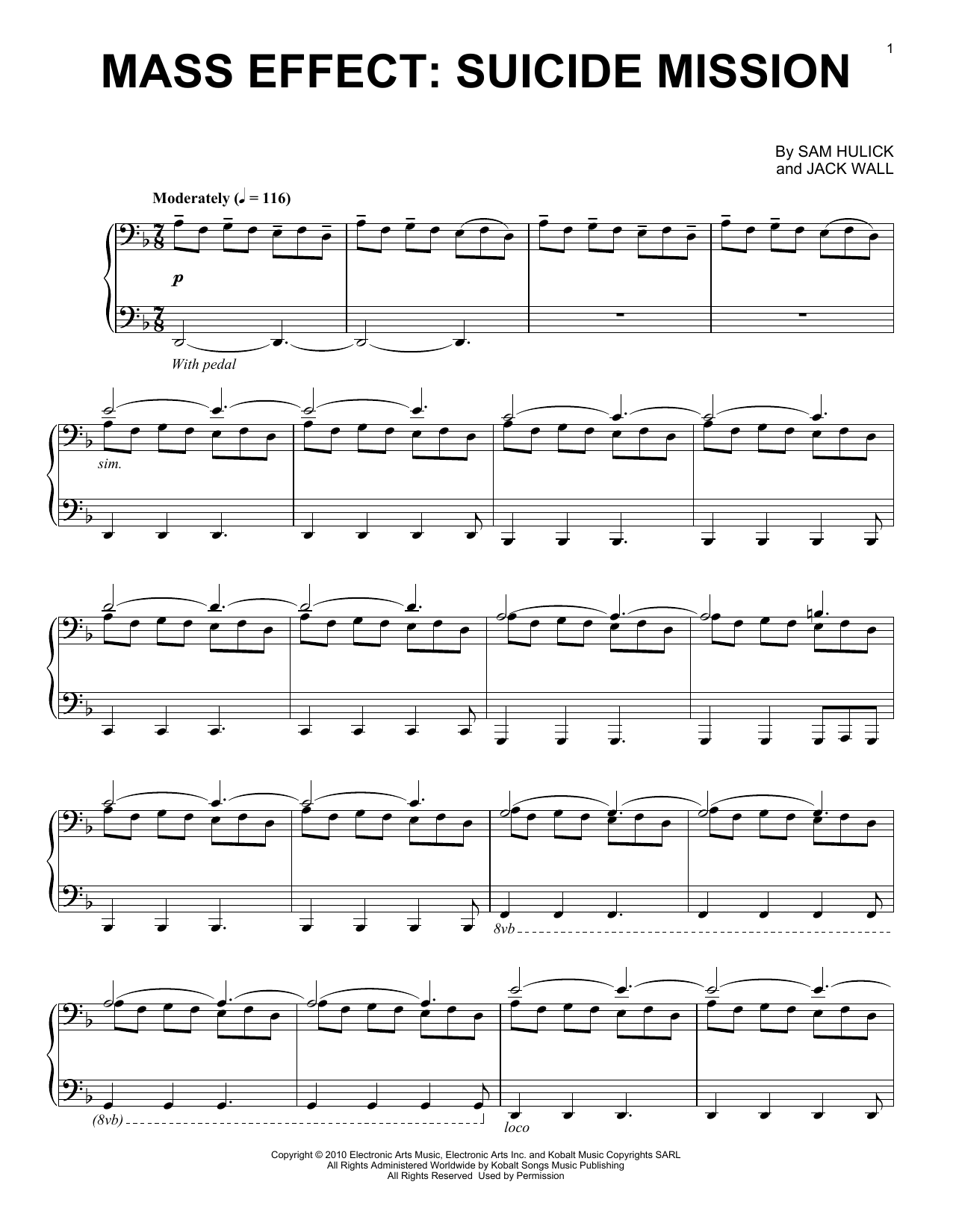 Jack Wall Mass Effect: Suicide Mission sheet music notes and chords arranged for Piano Solo