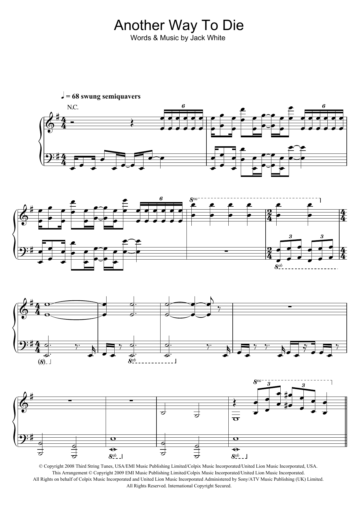 Jack White & Alicia Keys Another Way To Die (from James Bond: Quantum Of Solace) sheet music notes and chords arranged for Piano, Vocal & Guitar Chords