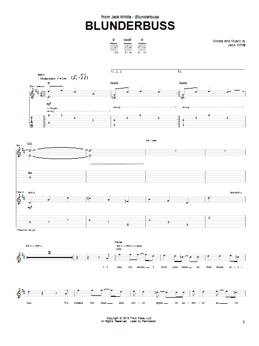 Jack White Blunderbuss sheet music notes and chords arranged for Guitar Tab