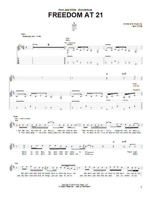Jack White Freedom At 21 sheet music notes and chords arranged for Guitar Tab