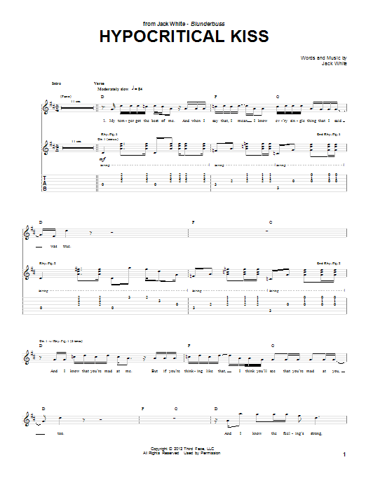 Jack White Hypocritical Kiss sheet music notes and chords arranged for Guitar Tab