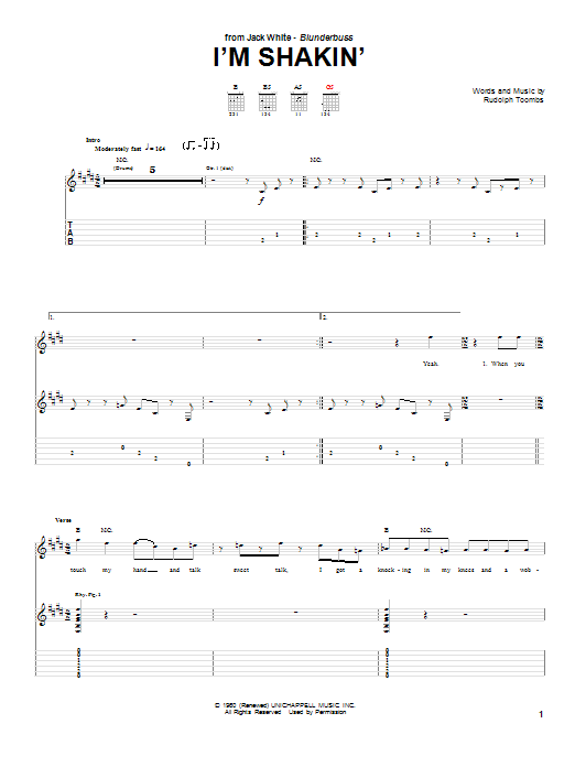 Jack White I'm Shakin' sheet music notes and chords arranged for Piano, Vocal & Guitar Chords (Right-Hand Melody)