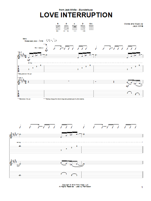 Jack White Love Interruption sheet music notes and chords arranged for Piano, Vocal & Guitar Chords