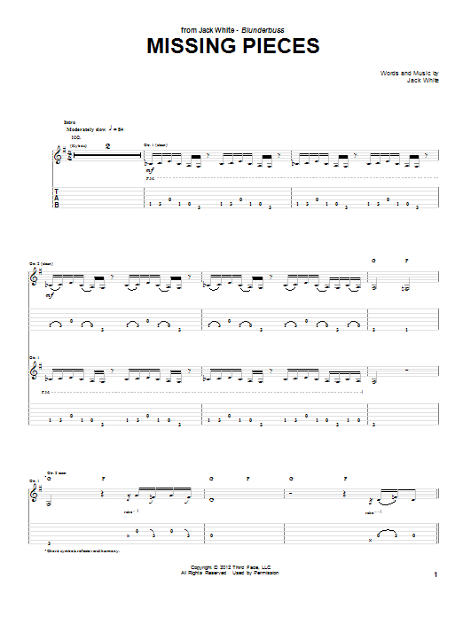 Jack White Missing Pieces sheet music notes and chords arranged for Guitar Tab
