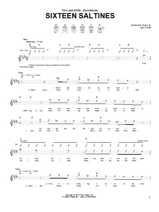 Jack White Sixteen Saltines sheet music notes and chords arranged for Guitar Tab