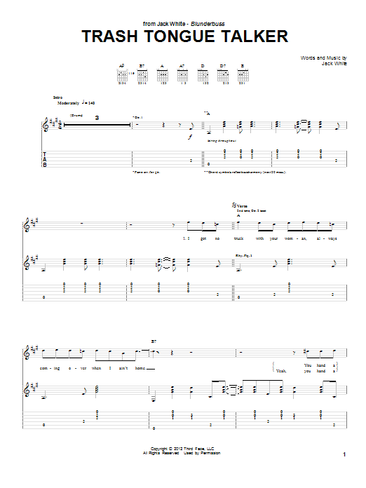Jack White Trash Tongue Talker sheet music notes and chords arranged for Guitar Tab
