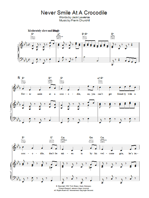 Jack Lawrence Never Smile At A Crocodile sheet music notes and chords. Download Printable PDF.