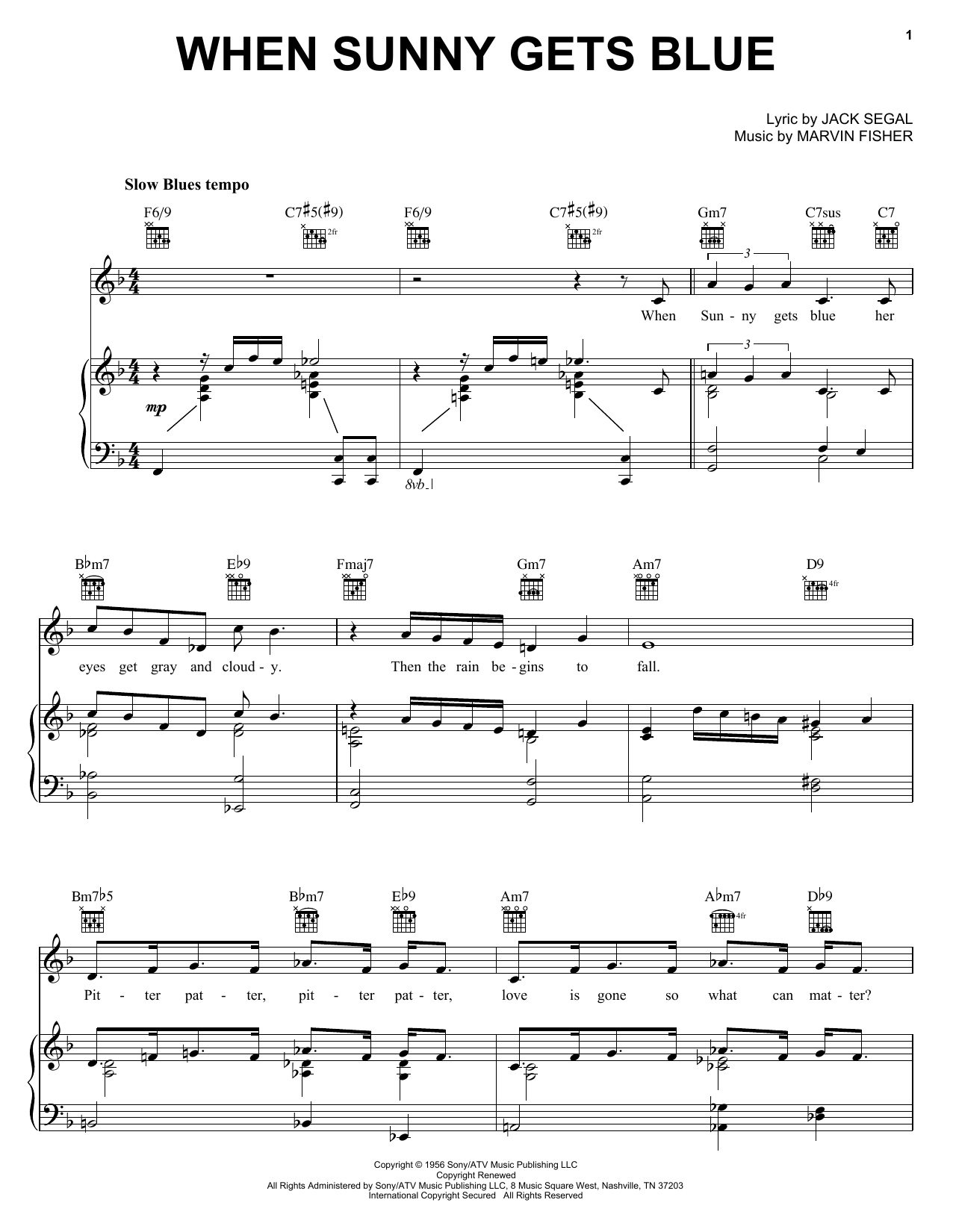 Jack Segal When Sunny Gets Blue sheet music notes and chords. Download Printable PDF.