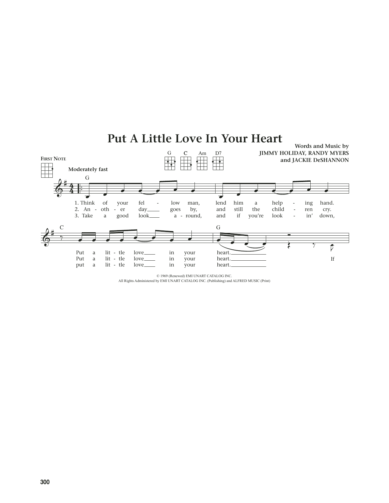 Jackie DeShannon Put A Little Love In Your Heart (from The Daily Ukulele) (arr. Jim Beloff) sheet music notes and chords arranged for Ukulele