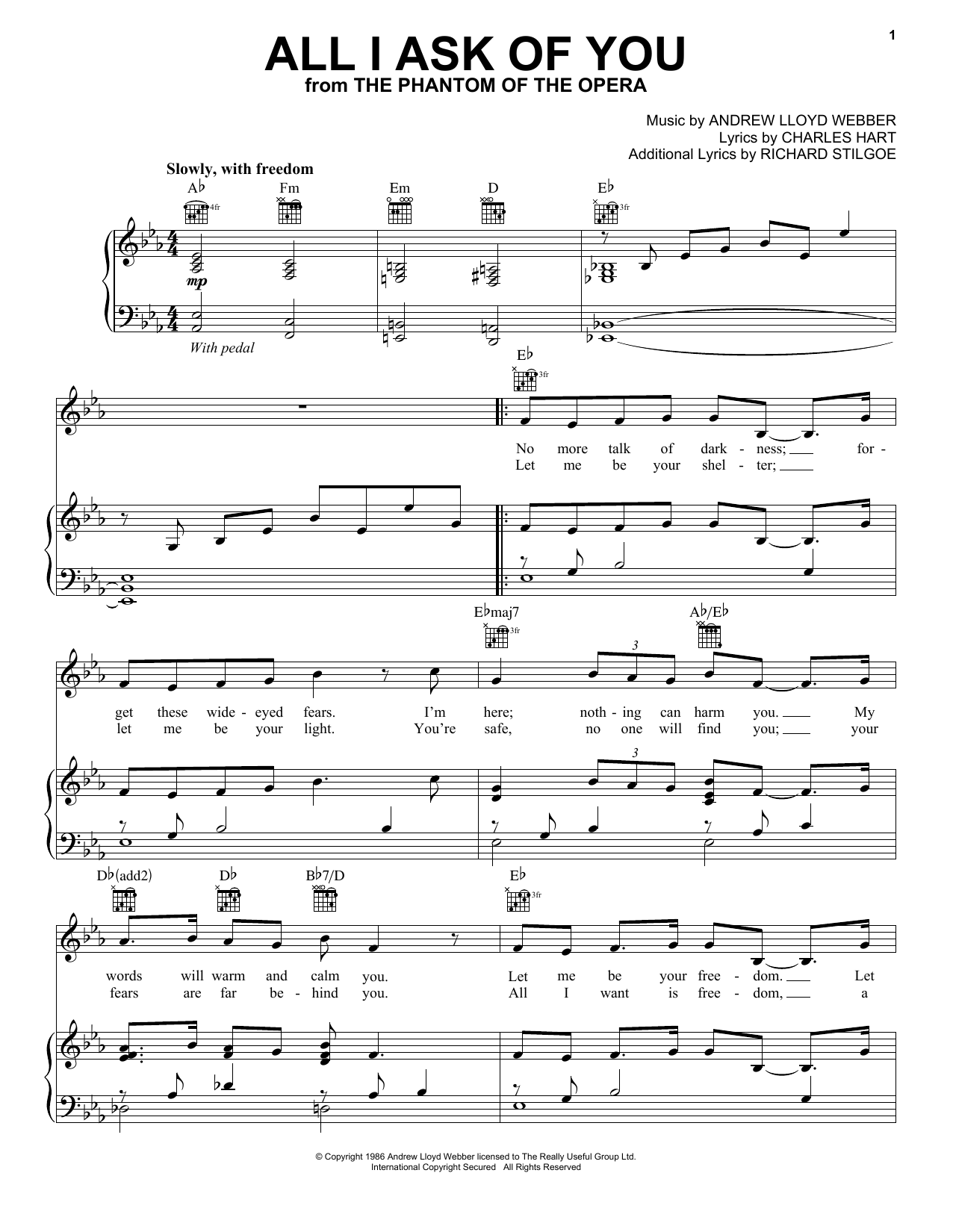 Jackie Evancho All I Ask Of You (from The Phantom Of The Opera) sheet music notes and chords arranged for Piano, Vocal & Guitar Chords (Right-Hand Melody)
