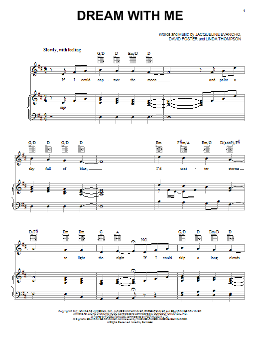 Jackie Evancho Dream With Me sheet music notes and chords arranged for Piano, Vocal & Guitar Chords (Right-Hand Melody)