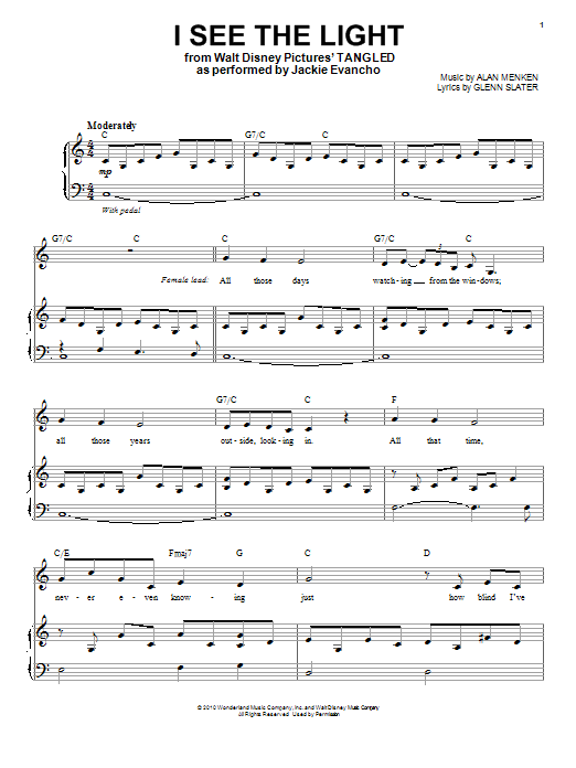 Jackie Evancho I See The Light (from Tangled) sheet music notes and chords arranged for Piano & Vocal