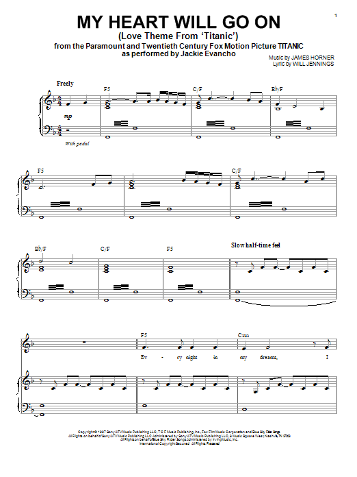 Jackie Evancho My Heart Will Go On (Love Theme from Titanic) sheet music notes and chords arranged for Piano & Vocal