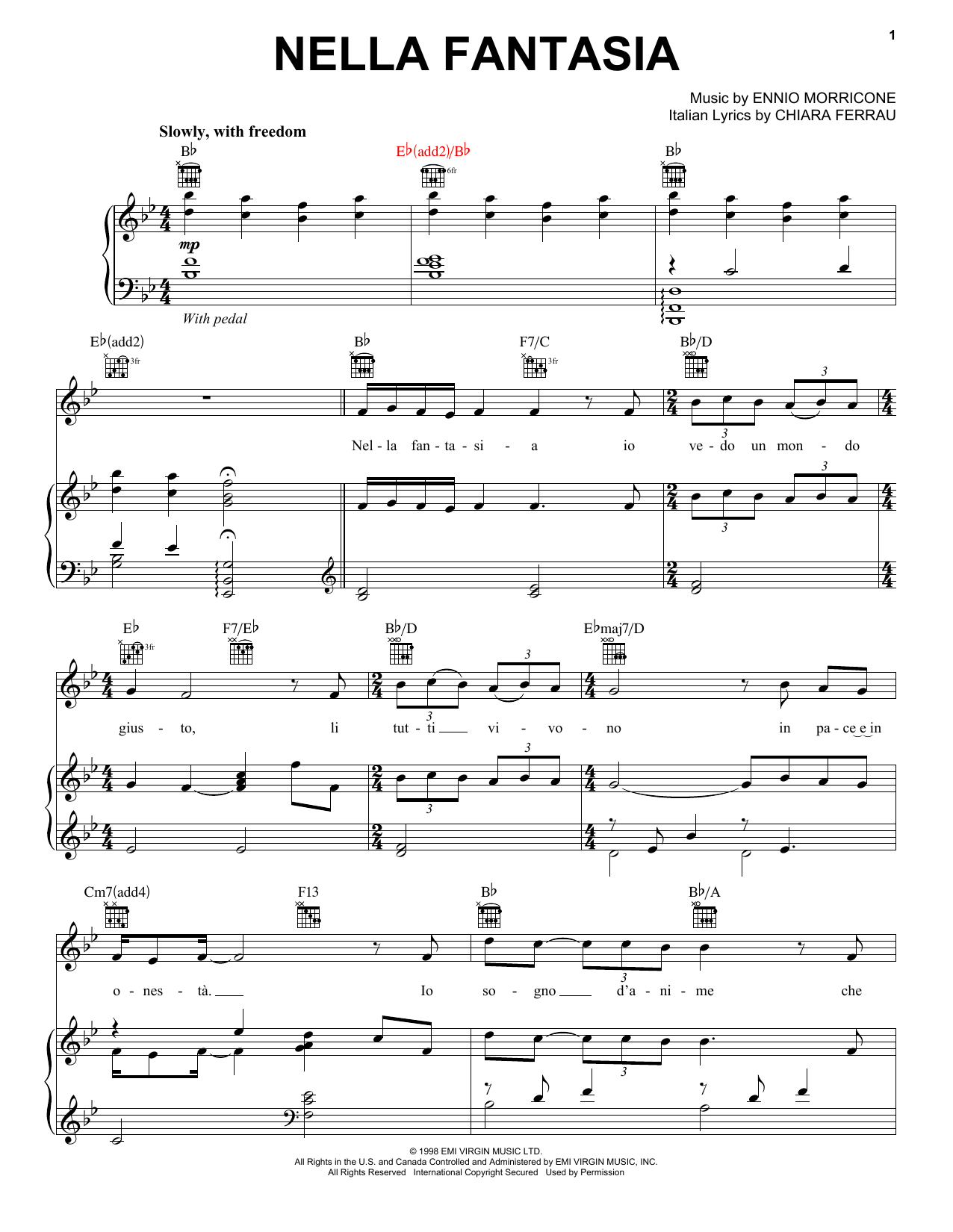 Jackie Evancho Nella Fantasia sheet music notes and chords arranged for Piano, Vocal & Guitar Chords (Right-Hand Melody)