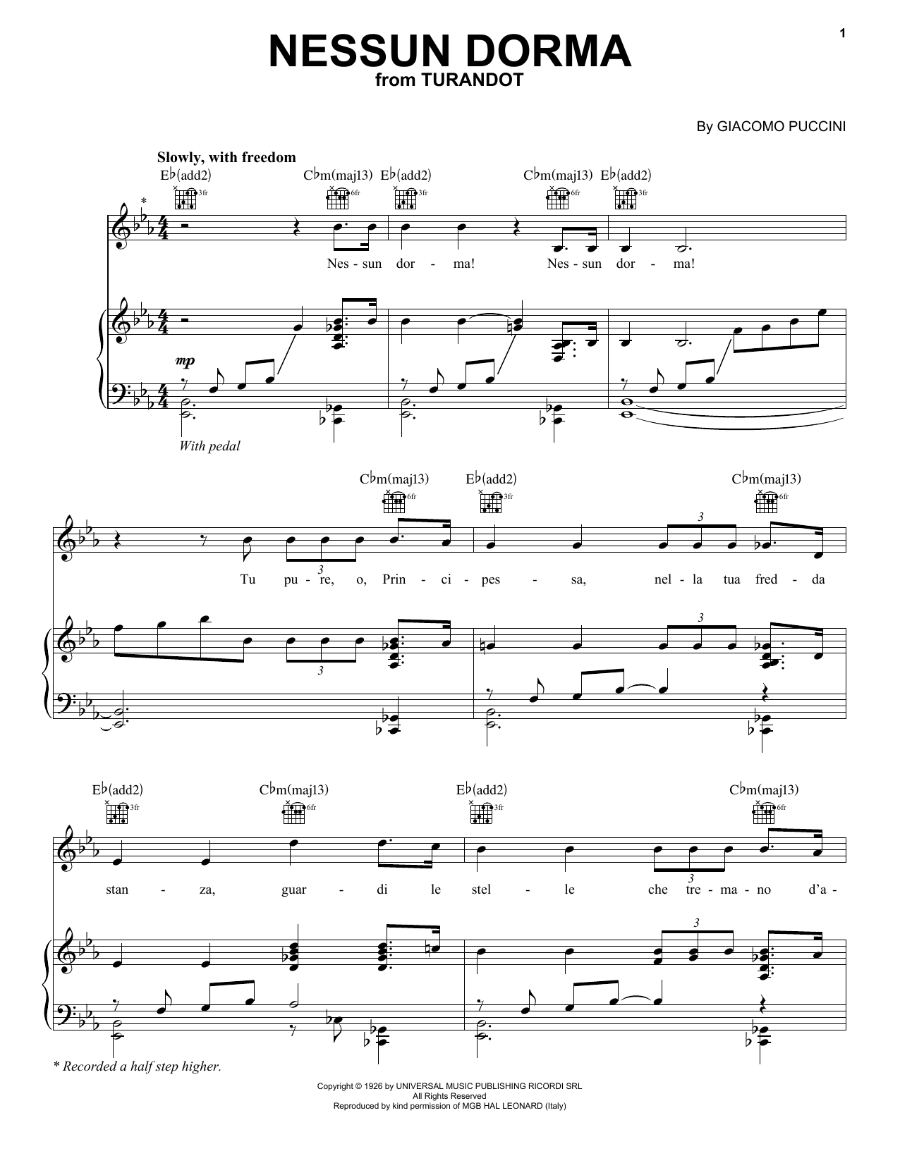 Jackie Evancho Nessun Dorma sheet music notes and chords arranged for Piano, Vocal & Guitar Chords (Right-Hand Melody)