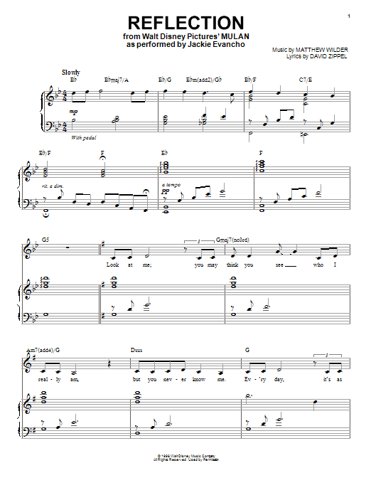 Jackie Evancho Reflection (Pop Version) (from Mulan) sheet music notes and chords arranged for Piano & Vocal