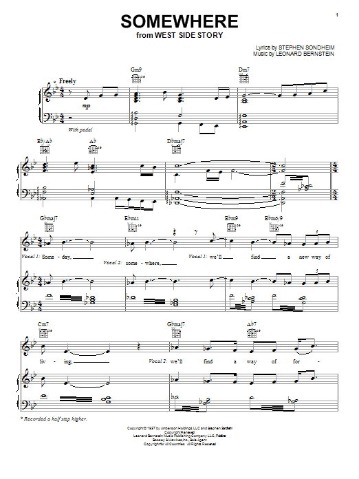 Jackie Evancho Somewhere sheet music notes and chords arranged for Piano, Vocal & Guitar Chords (Right-Hand Melody)