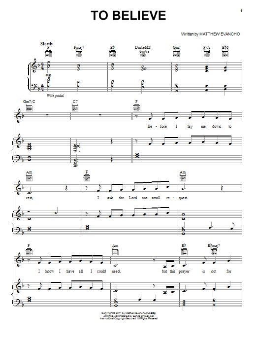 Jackie Evancho To Believe sheet music notes and chords arranged for Piano, Vocal & Guitar Chords (Right-Hand Melody)