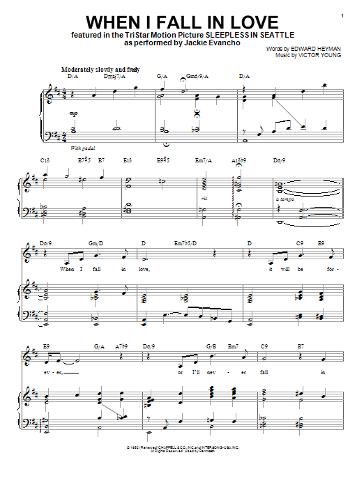 Jackie Evancho When I Fall In Love sheet music notes and chords arranged for Piano & Vocal