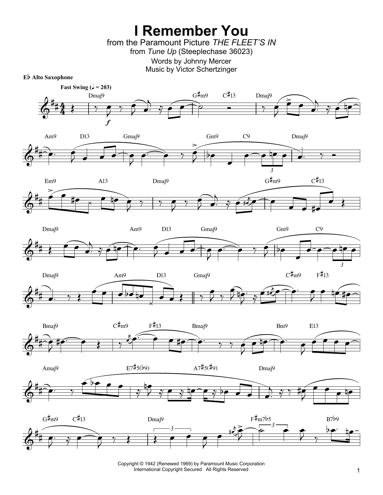 Jackie McLean I Remember You sheet music notes and chords arranged for Alto Sax Transcription