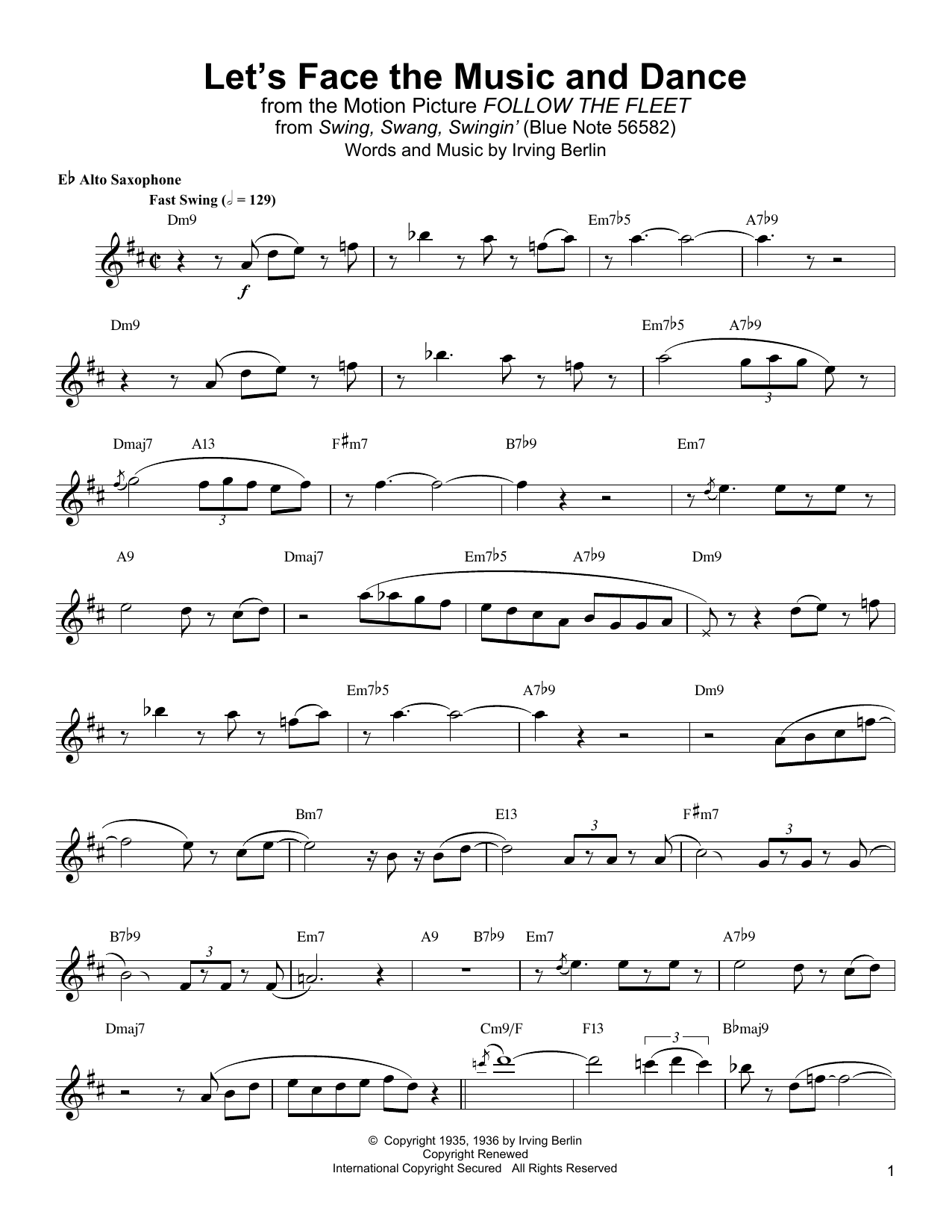Jackie McLean Let's Face The Music And Dance sheet music notes and chords arranged for Alto Sax Transcription