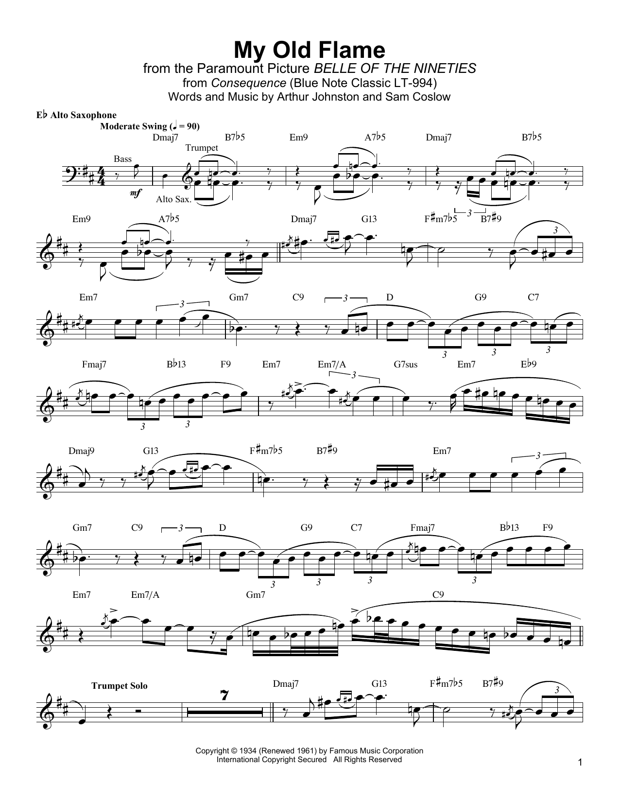 Jackie McLean My Old Flame sheet music notes and chords arranged for Alto Sax Transcription