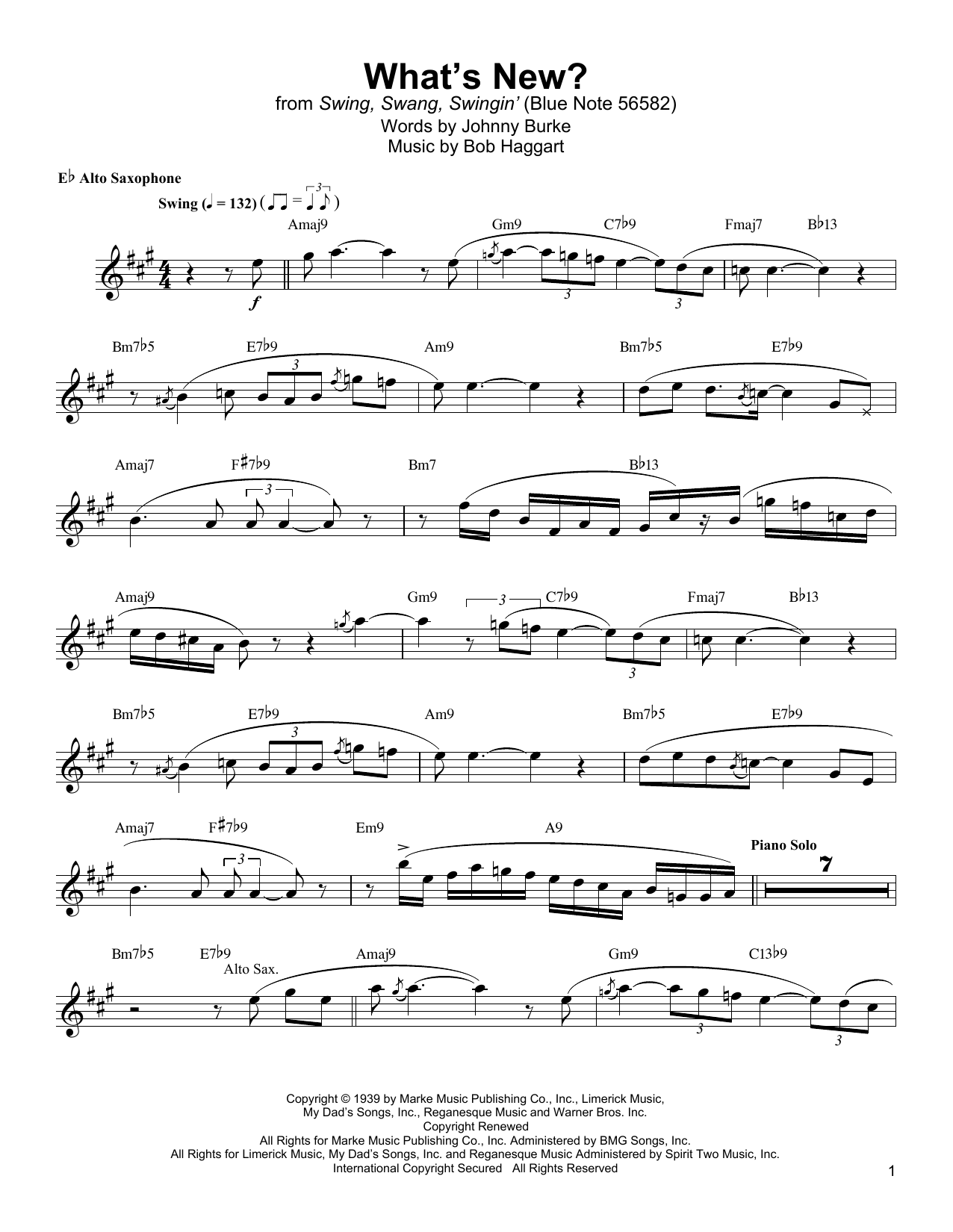 Jackie McLean What's New? sheet music notes and chords arranged for Alto Sax Transcription